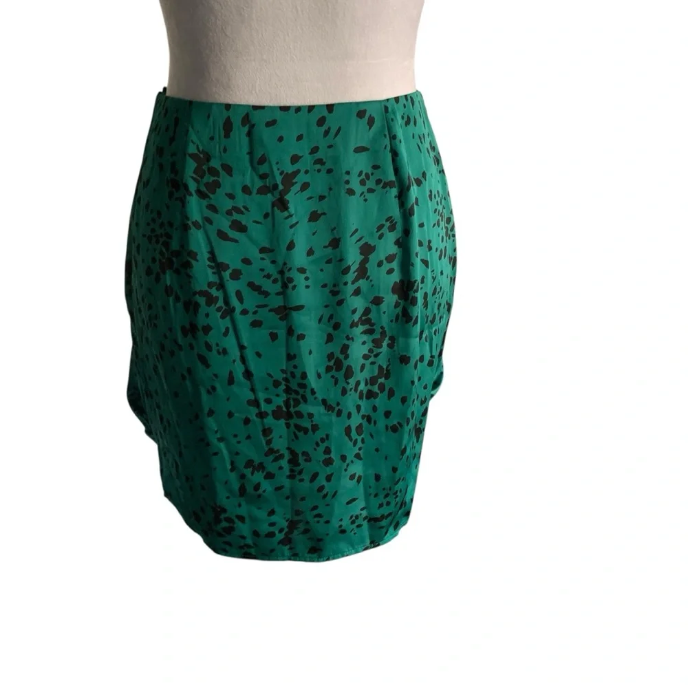 L'Academie Womens Small Spotted Animal Print Teal & Black Satin Tulip Mini Skirt